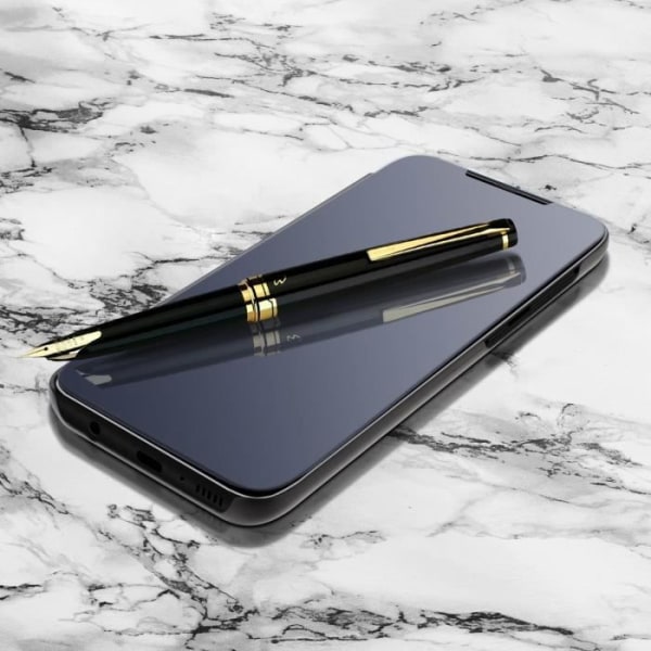 Samsung Galaxy A70-etui - AVIZAR - Spejl-etui - Gennemsigtig klap - Videostander - Sort Svart