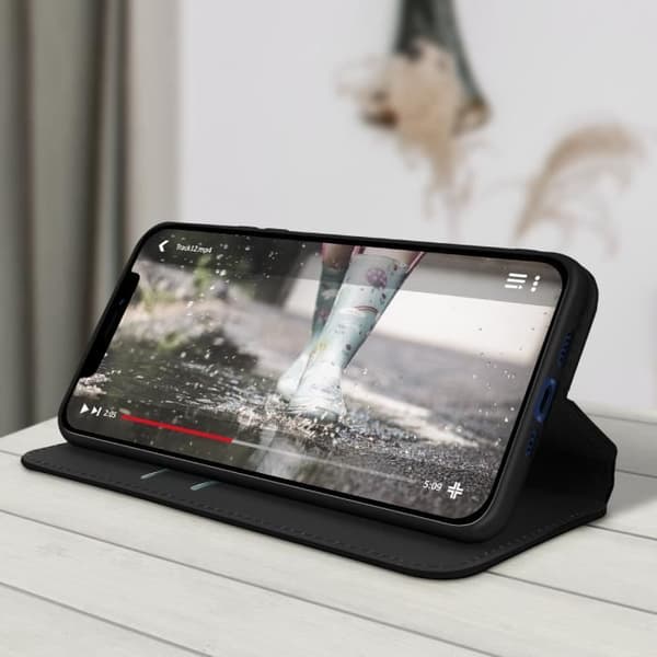 Housse Folio - AVIZAR - iPhone 12 Mini - Sort - Video Støtte - Rum til Kort Svart
