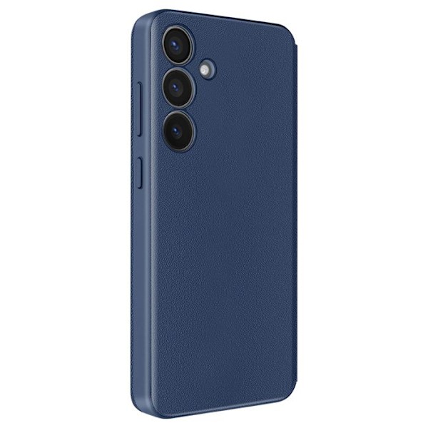 Galaxy S25 ja S24 Nahkakotelo Näyttöikkuna Korttipidike Syvä Sininen Blå
