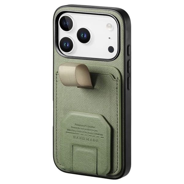 iPhone 17 Pro Max Fodral med Tyg Effekt och Stöd samt Kortfack Grön Grön