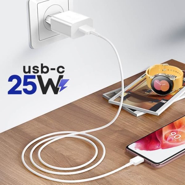 25W GaN USB-C nätladdare + Vit USB-C-kabel, officiell Samsung-produkt