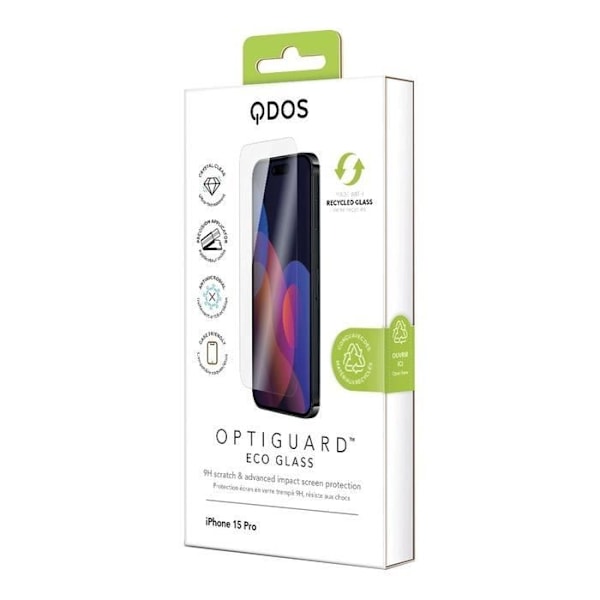 QDOS hærdet glas til iPhone 15 Pro - OptiGuard Eco Glass Clear - Ridsefast Transparent