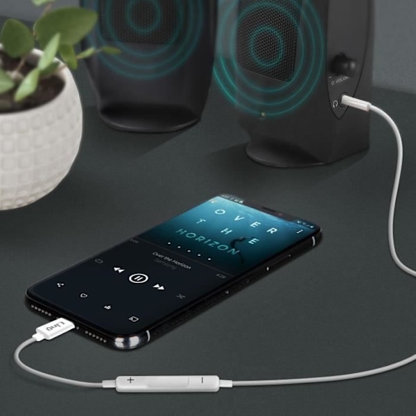iPhone iPad iPod-hjälpkabel till 3,5 mm-uttag med LinQ-fjärrkontroll Vit