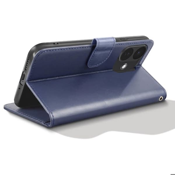 Vintage Etui Tegnebog til Redmi Note 17 Pro med Video Støtte og Natblå Håndledsrem Blå
