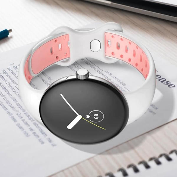 Armband för Google Pixel Watch AVIZAR - Mjuk tvåfärgad silikon vit/rosa - spänne Vit/rosa