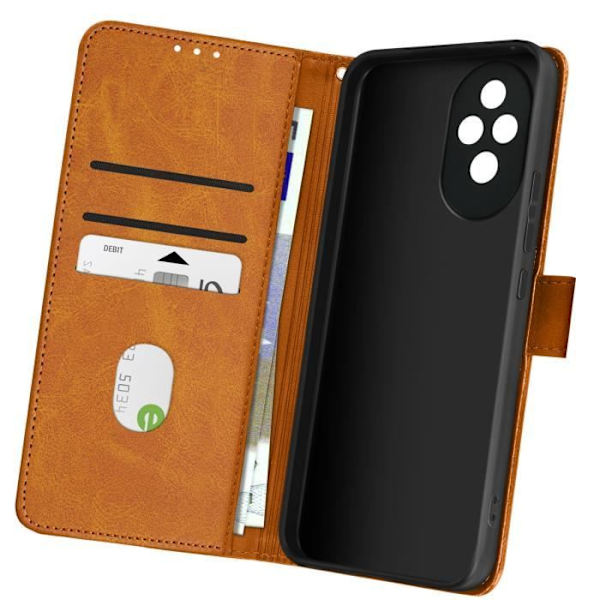 Fodral för Honor 200 Pro - AVIZAR - Handledsrem Flip Wallet Support - Brun - Halvstyv - Syntet kastanj