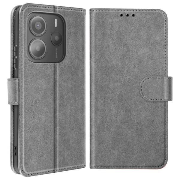 Plånboksfodral - Xiaomi - Redmi Note 14 5G - Grå - Videostöd - Magnetisk flik Grå