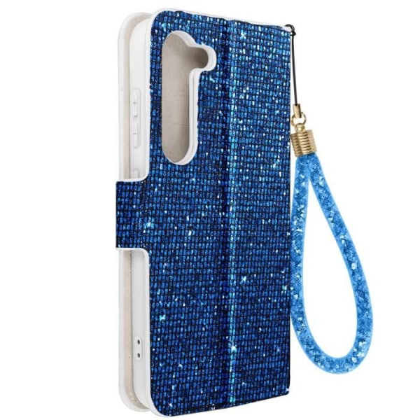 Suojakuori Samsung Galaxy S23 Glitter Disco Wallet Stand Video Blue -puhelimelle Blå