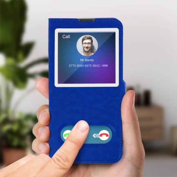 Housse til Samsung Galaxy A50 - AVIZAR - Blød Étui - Dobbelt Vindu Beskyttelse - Stand Funktion - Blå Blå