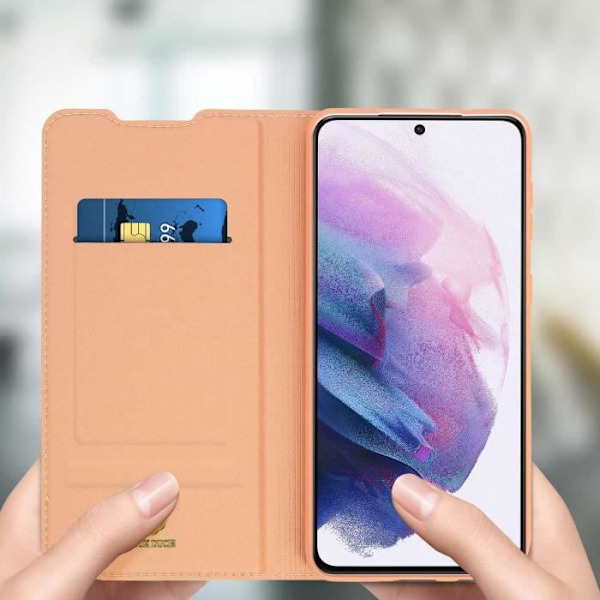 Étui Porte-kort - Dux Ducis - Samsung Galaxy S21 Plus - Øko-læder - Video-støtte - Magnetisk klap Rosa