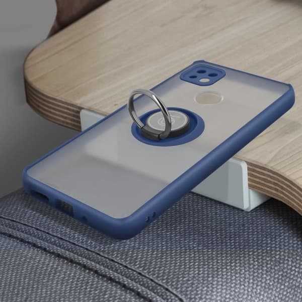 Coque - AVIZAR - Xiaomi Redmi 9C - Stødabsorberende - Metallring - Blød Blå