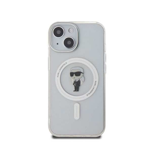 Coque för iPhone 15 Modell IML Ikonik Kompatibel med MagSafe Karl Lagerfeld Transparent Vit
