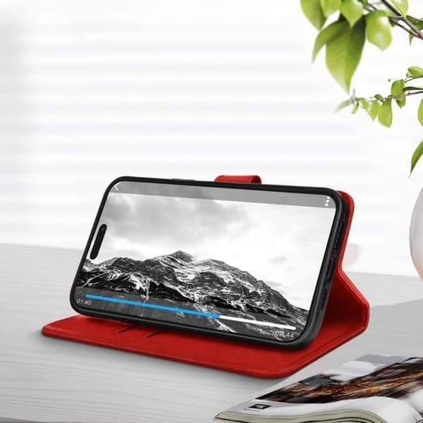iPhone 14 Pro Case Flip Wallet Video Support Function Punainen Röd