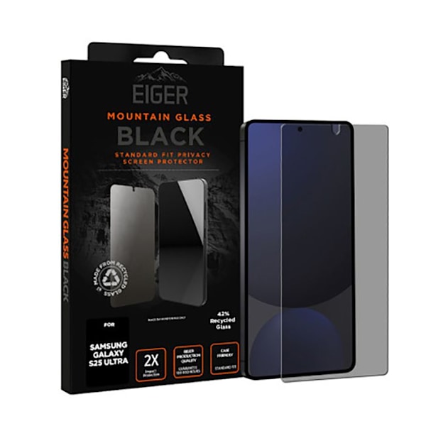 Premium 2.5D hærdet glas til Galaxy S25 Ultra Privacy Eiger Sort transparent