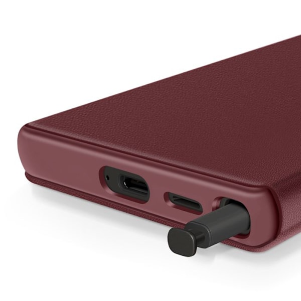 Fönsterfodral för Samsung Galaxy S24 Ultra med kortficka Bordeaux Röd
