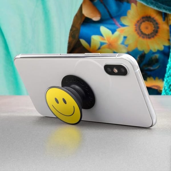 Tillbehör för smartphone - PopSockets - PopGrip - Design med leende ansikte i gult - Ultra-lätt - Utbytt PopTop Gul