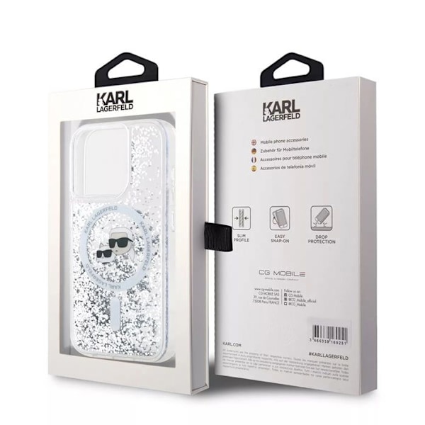 iPhone 15 Pro -kotelo – Karl Lagerfeld Liquid Glitter MagSafe (KLHMP15LLLLGKCSGH) – Kirkas Karl&Choupette Head