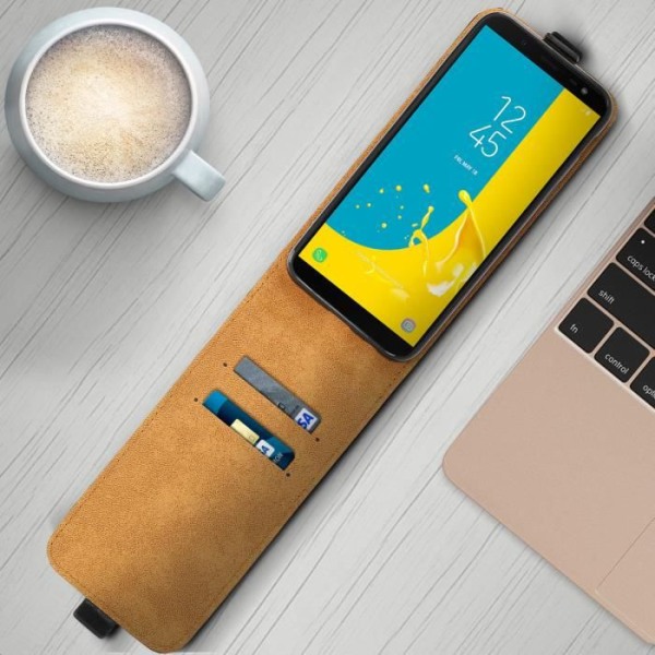 Etui til Samsung Galaxy J6 - AVIZAR - Lodret Flip Cover - Silikone Gel - Eco-Læder - Sort svart