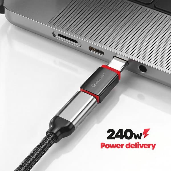 USB-C Datablockering Antihackning med Snabbladdning 240W Swissten Svart