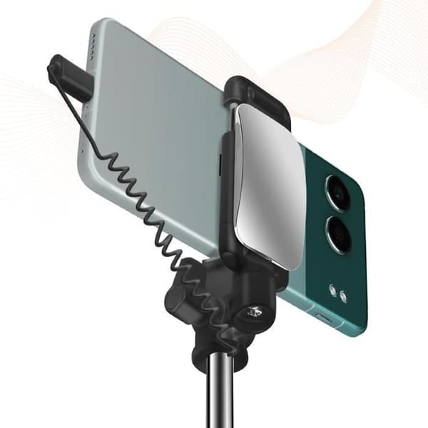 Perche à Selfie - LinQ - Miroir intégré - USB C - Bouton Déclencheur - Noir