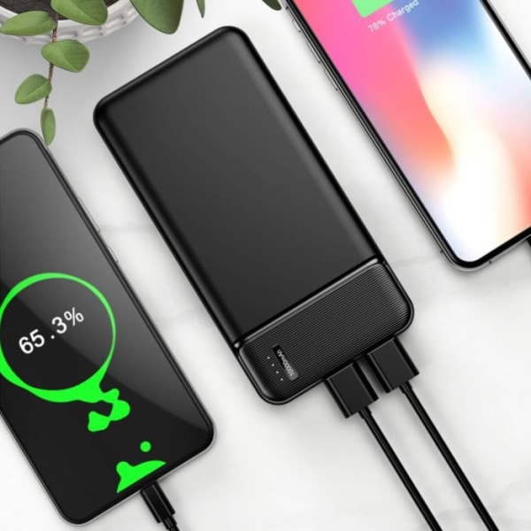 Backupbatteri 10000mAh 2 USB-utgångar 2,4A Kompakt och lätt Maxlife Svart