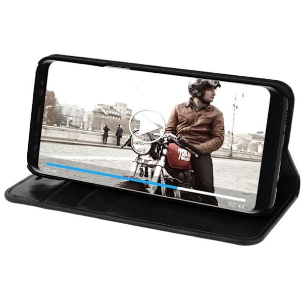 Plånboksfodral - AVIZAR - Samsung Galaxy S8 Plus - Svart Läder - Heltäckande Skydd - Fack för kort Svart