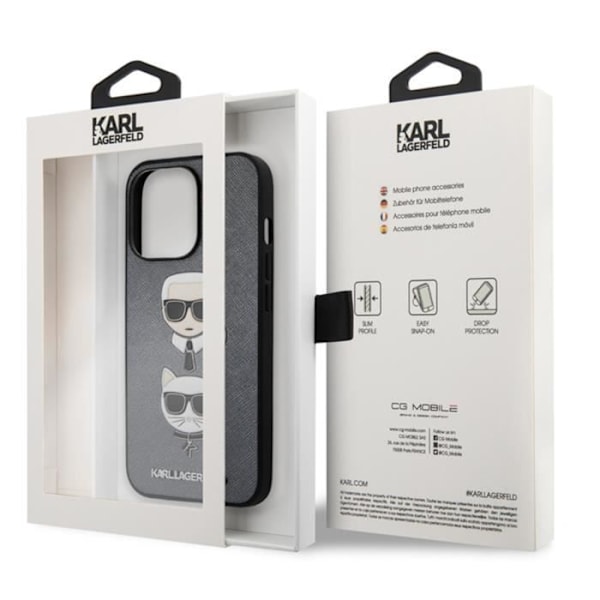 Fodral till iPhone 13 Pro - KARL LAGERFELD - Saffiano Läderfinish - Grå Grå