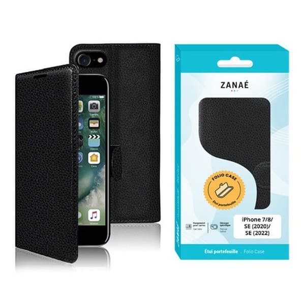 Plånboksfodral - ZANAÉ - iPhone 7/8/SE - Svart - Stödfunktion - Kortfack Svart