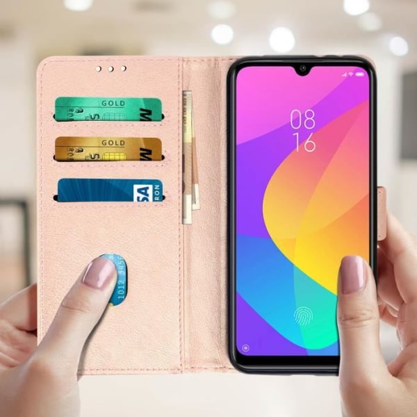 Étui - AVIZAR - Xiaomi Mi A3 - Fuld Omslag - Kortholder - Videostøttefunktion - Rosé Champagne Champagne rosa