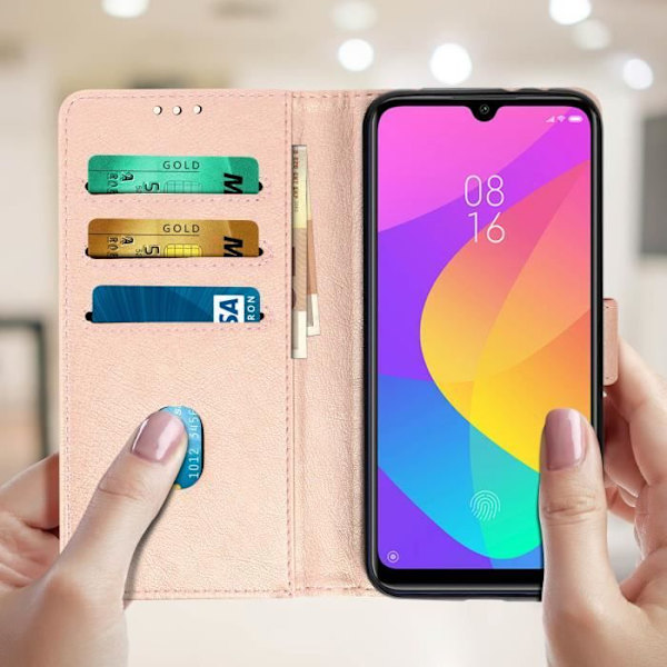Etui - AVIZAR - Xiaomi Mi A3 - Heltäckande Fodral - Kortfack - Videostöd Funktion - Roséguld Champagne rosa