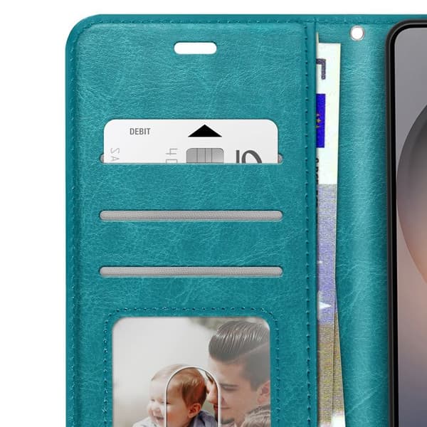 Plånboksfodral för Galaxy S26 Plus med handledsrem och ställfunktion Mayaxess Turkos Blå
