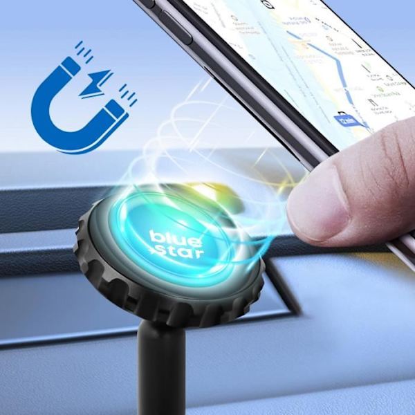 Magneettinen autoteline - BLUESTAR - 360° kääntyvä - Liimakiinnitys - Musta kojelauta Svart