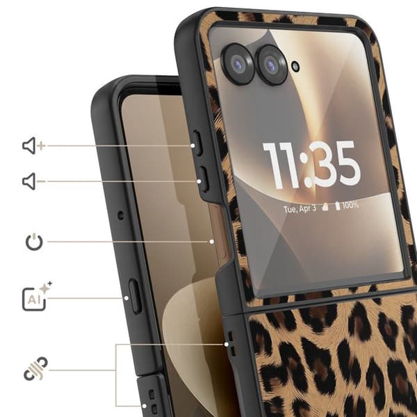 Leopardfodral för Motorola Razr 70 Ultra Skydd Fällbart Bimaterial Mörkbrun brun