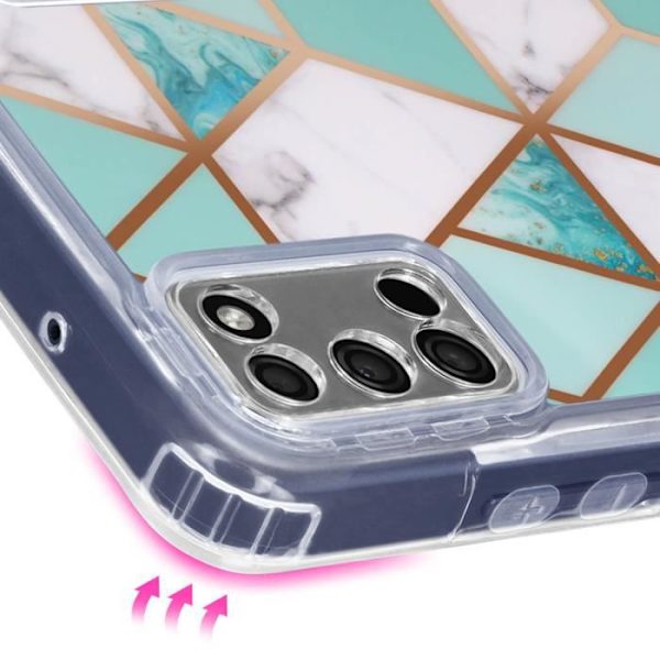 Marmorikotelo Samsung Galaxy A03s Hybridille, turkoosi ja valkoinen vahvistetut kulmat