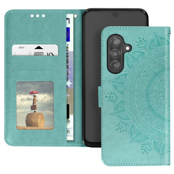 Etui Blomster Mandala til Samsung Galaxy A26 Punge med Håndledsrem Grønn Grön