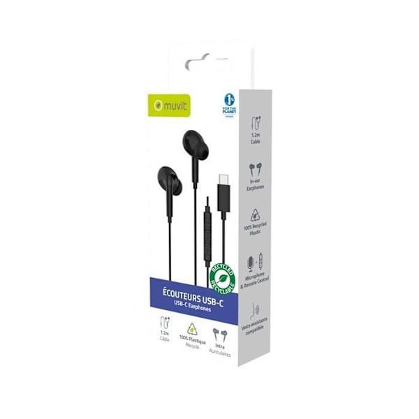 In-ear kuulokkeet - MUVIT - USB-C - Mikrofoni - Äänenvoimakkuuden säätö - HD Sound Svart