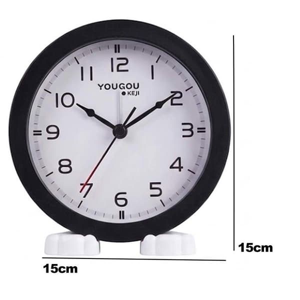 Minimalistisk Sort Analog Vækkeur med Stativ Svart