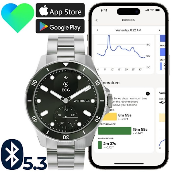 Montre Connectée ScanWatch Nova Suivi Santé Autonomie 30j Étanche 100m Withings Vert Grön