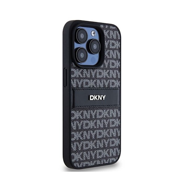 DKNY Læder Mono Stripe & Metal Logo - iPhone 15 Pro Cover (sort)