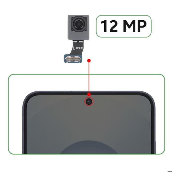 Frontkamera selfie 12MP til Samsung Galaxy S25 Plus Kompatibel Del Sort Svart