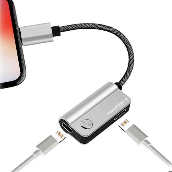 Lightning-adapter till Lightning iPhone/iPad/iPod Laddning + Ljud 14cm Akashi Svart