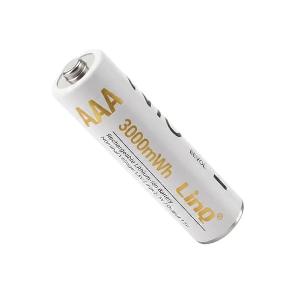 2-pack AAA uppladdningsbara litiumbatterier 3000mWh 1.5V LinQ Vit Vit