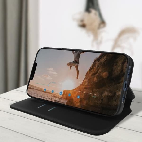 Folio cover - AVIZAR - iPhone 14 Plus - Video Support Funktion - Kortholder - Sort svart