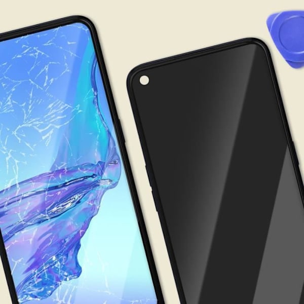 LCD-skärm + pekglas för Oppo A53s - AVIZAR - Svart - Härdat glas - Förmonterat på chassi - Android Svart