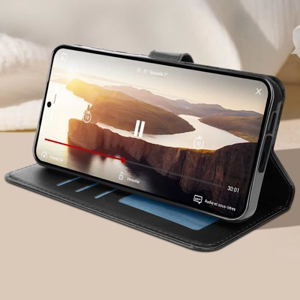 Taske til Samsung Galaxy A55 Håndledsrem Flip Wallet Stand Sort