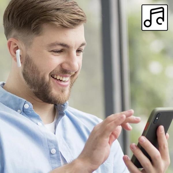 In-ear hörlurar - AKASHI - Bluetooth 5.0-modell - 24H batteritid - Vit - Kompakt Vit