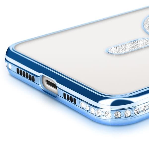 Coque - Diamant - iPhone 14 Plus - Strass Blå - Rigide - Kompatibel med MagSafe Blå