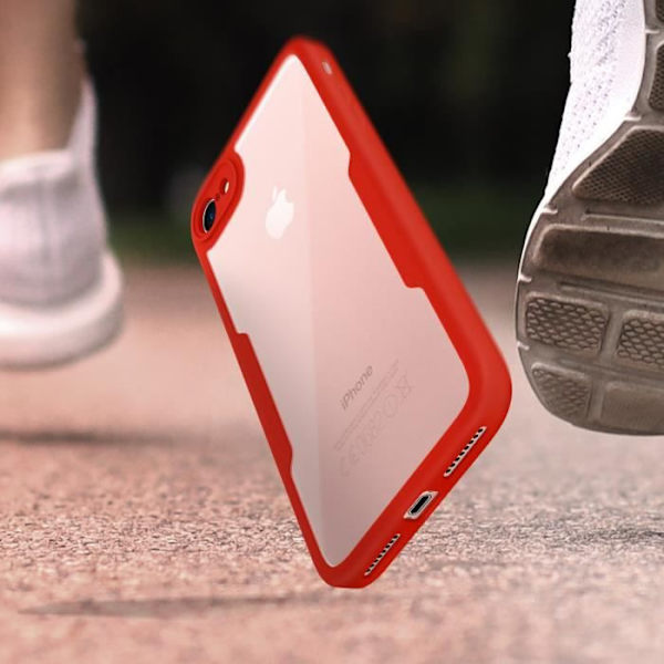 iPhone 7, 8 ja SE 2020 kotelo pleksilasi Takana Edessä Polymeerivahvistetut kulmat Punainen