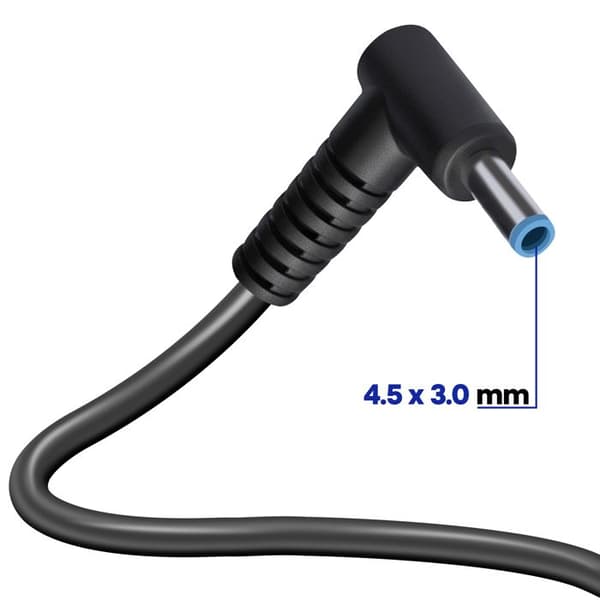 65W Strømforsyning til HP Computer med Vinklet Stik og 1,2m Sort Kabel Svart