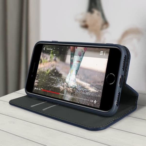 iPhone SE 2020, 8, 7, 6 ja 6S Case Flip Wallet Video Support Blue Blue Blå